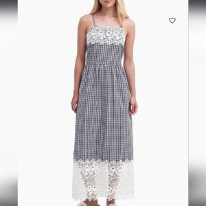 Barbour Navy and White Maxi Dress with Lace